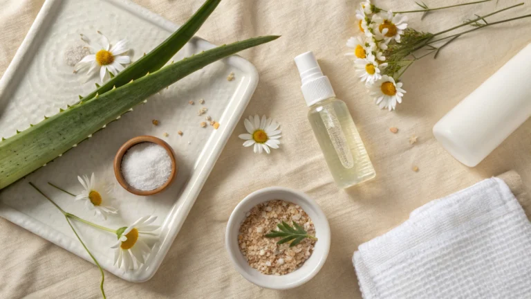 Natural skincare for sensitive skin with aloe, oats, and chamomile