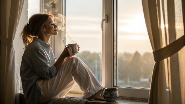 Brew up wellness morning ritual with steaming cup in natural light