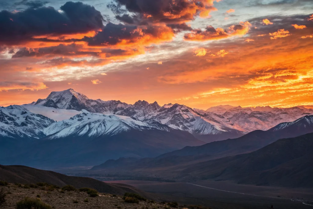 Sunset over the Andes on the america travel map