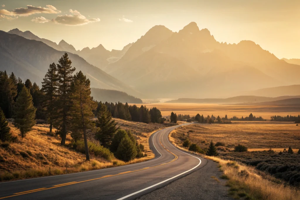 Scenic North American road from the america travel map