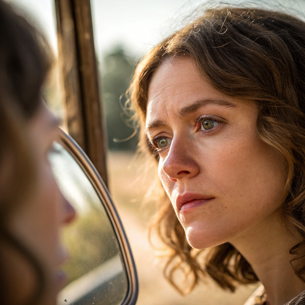 Woman finding inner beauty through reflection